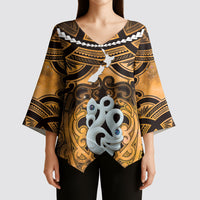 Personalised Maori Matariki Manaia Kowhai Kimono Sleeve Blouse Maori Kowhaiwhai Pattern Galaxy LT01 - Polynesian Pride