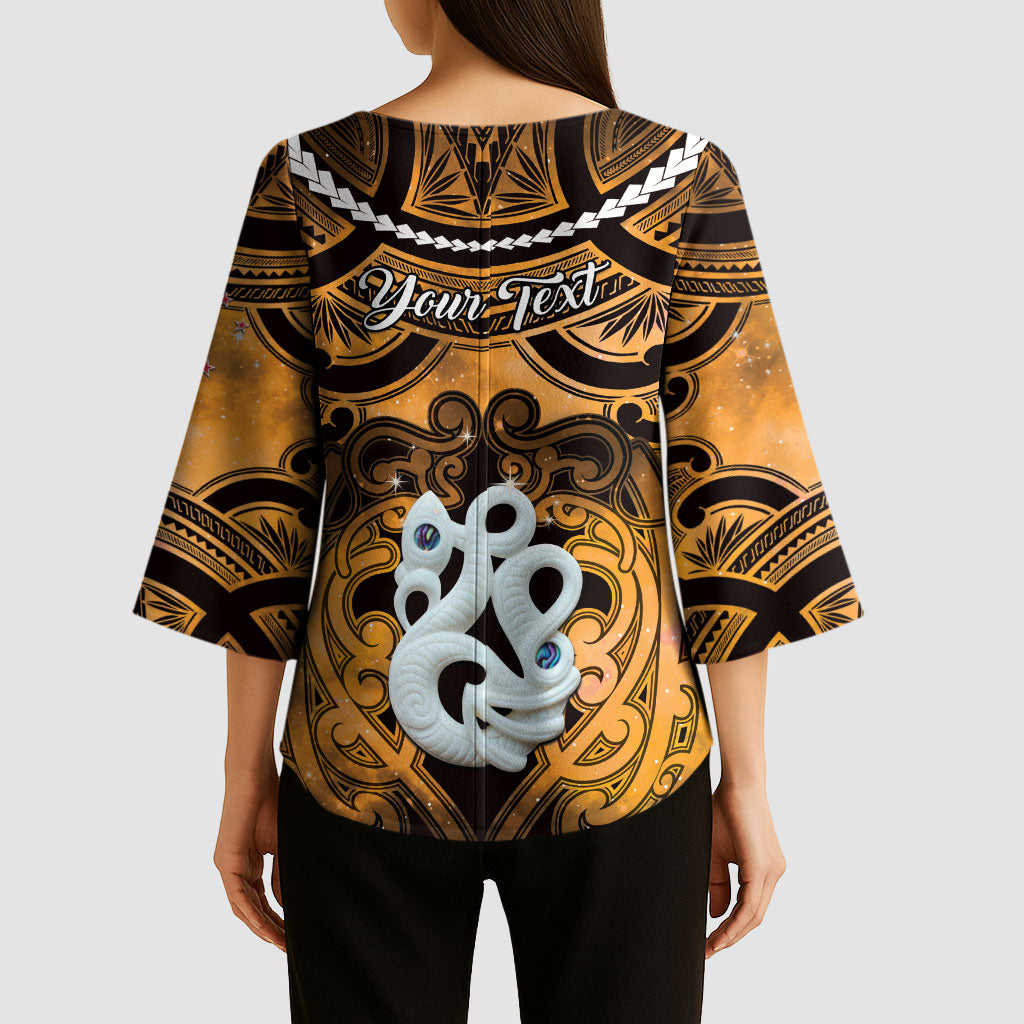 Personalised Maori Matariki Manaia Kowhai Kimono Sleeve Blouse Maori Kowhaiwhai Pattern Galaxy LT01 - Polynesian Pride