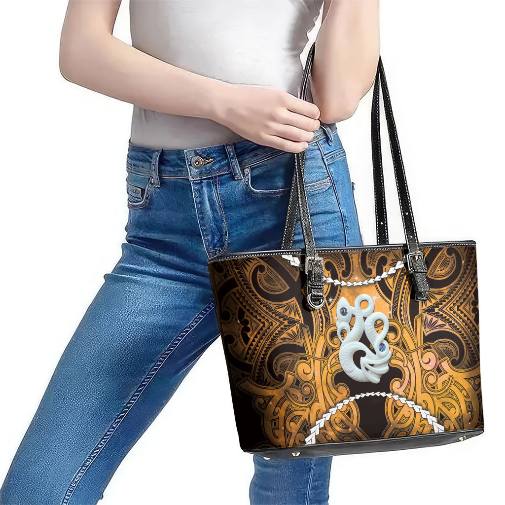 Maori Matariki Manaia Kowhai Leather Tote Bag Maori Kowhaiwhai Pattern Galaxy LT01 - Polynesian Pride