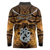 Personalised Maori Matariki Manaia Kowhai Long Sleeve Polo Shirt Maori Kowhaiwhai Pattern Galaxy LT01 - Polynesian Pride