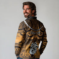 Personalised Maori Matariki Manaia Kowhai Long Sleeve Polo Shirt Maori Kowhaiwhai Pattern Galaxy LT01 - Polynesian Pride