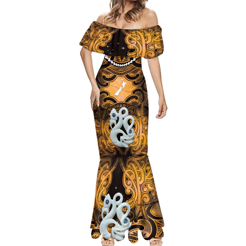 Personalised Maori Matariki Manaia Kowhai Mermaid Dress Maori Kowhaiwhai Pattern Galaxy LT01 - Polynesian Pride