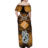 Personalised Maori Matariki Manaia Kowhai Off Shoulder Maxi Dress Maori Kowhaiwhai Pattern Galaxy LT01 - Polynesian Pride