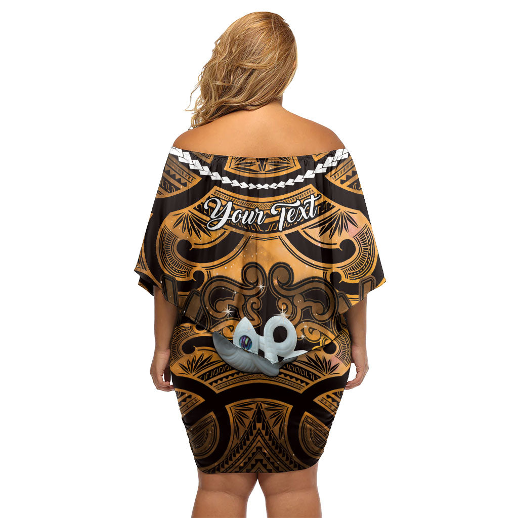 Personalised Maori Matariki Manaia Kowhai Off Shoulder Short Dress Maori Kowhaiwhai Pattern Galaxy LT01 - Polynesian Pride