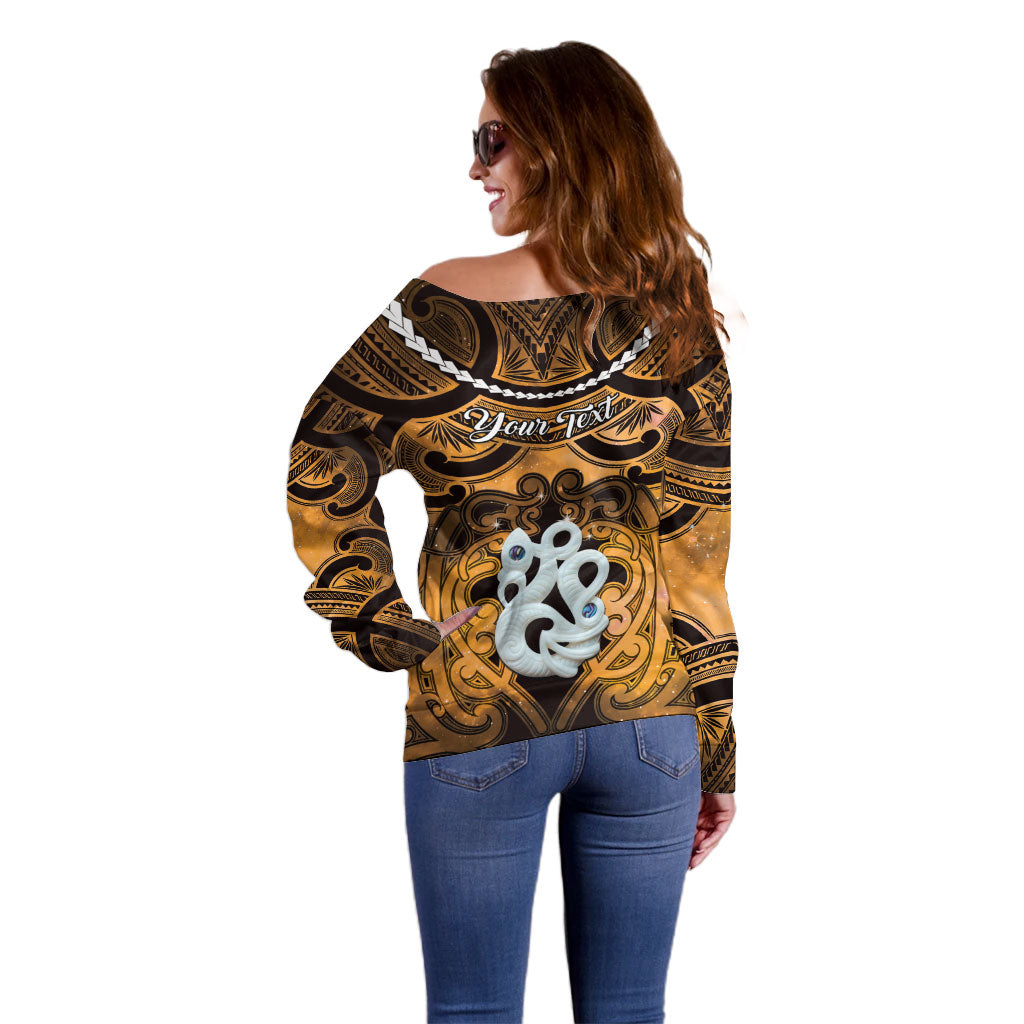 Personalised Maori Matariki Manaia Kowhai Off Shoulder Sweater Maori Kowhaiwhai Pattern Galaxy LT01 - Polynesian Pride