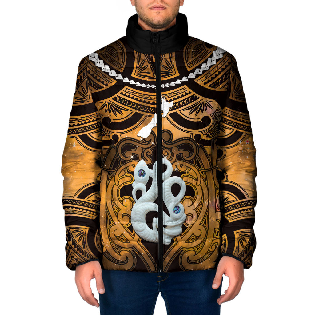 Personalised Maori Matariki Manaia Kowhai Padded Jacket Maori Kowhaiwhai Pattern Galaxy LT01 Men Yellow - Polynesian Pride