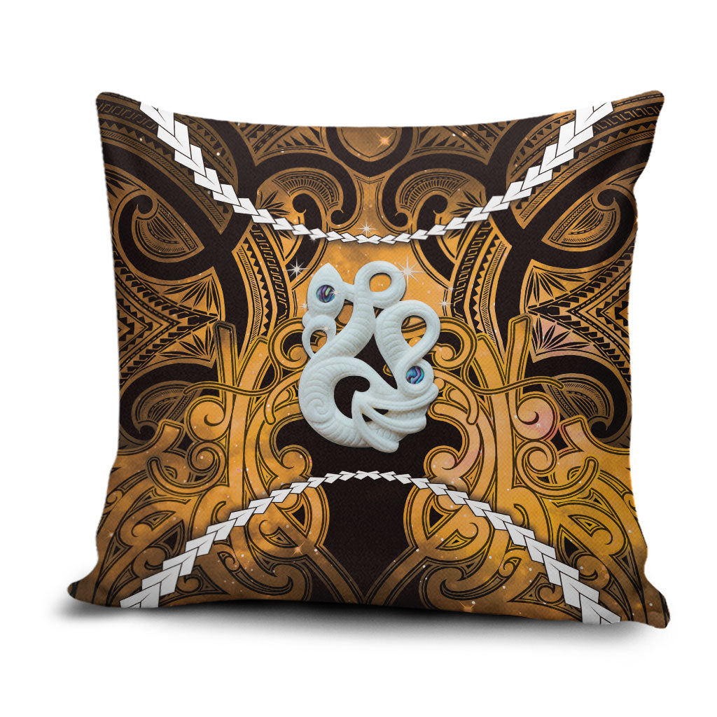 Maori Matariki Manaia Kowhai Pillow Cover Maori Kowhaiwhai Pattern Galaxy LT01 Yellow - Polynesian Pride