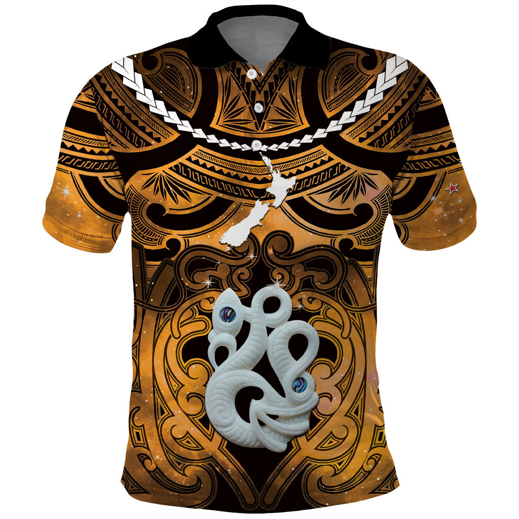 Personalised Maori Matariki Manaia Kowhai Polo Shirt Maori Kowhaiwhai Pattern Galaxy LT01 Yellow - Polynesian Pride