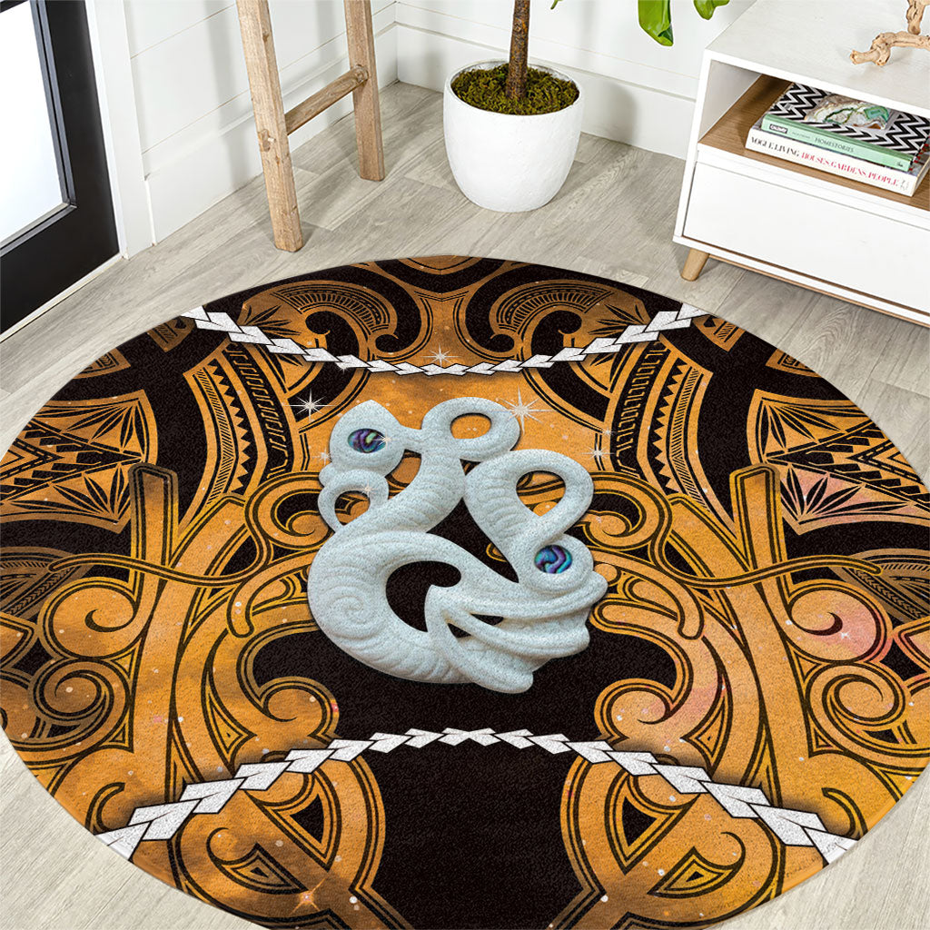 Maori Matariki Manaia Kowhai Round Carpet Maori Kowhaiwhai Pattern Galaxy LT01 Yellow - Polynesian Pride