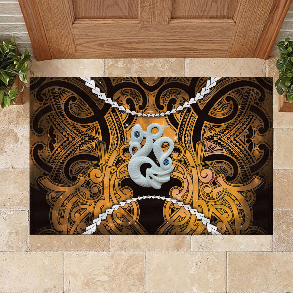 Maori Matariki Manaia Kowhai Rubber Doormat Maori Kowhaiwhai Pattern Galaxy LT01 Yellow - Polynesian Pride
