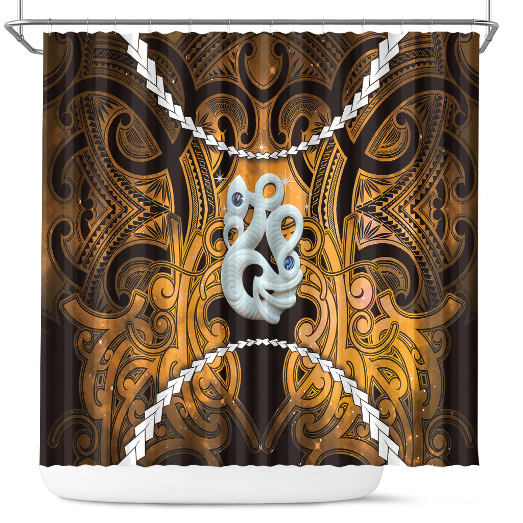 Maori Matariki Manaia Kowhai Shower Curtain Maori Kowhaiwhai Pattern Galaxy LT01 Yellow - Polynesian Pride