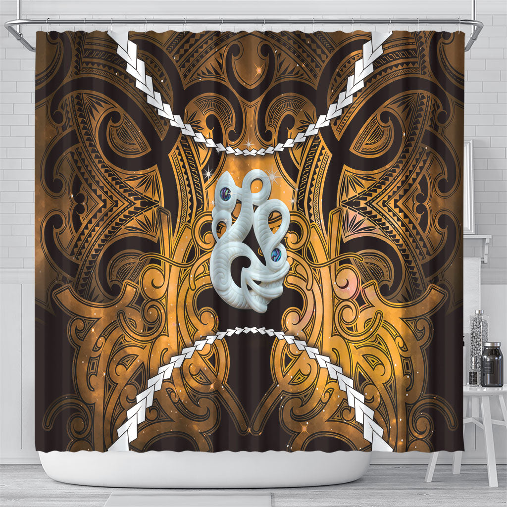 Maori Matariki Manaia Kowhai Shower Curtain Maori Kowhaiwhai Pattern Galaxy LT01 - Polynesian Pride
