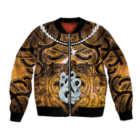 Personalised Maori Matariki Manaia Kowhai Sleeve Zip Bomber Jacket Maori Kowhaiwhai Pattern Galaxy LT01 Unisex Yellow - Polynesian Pride