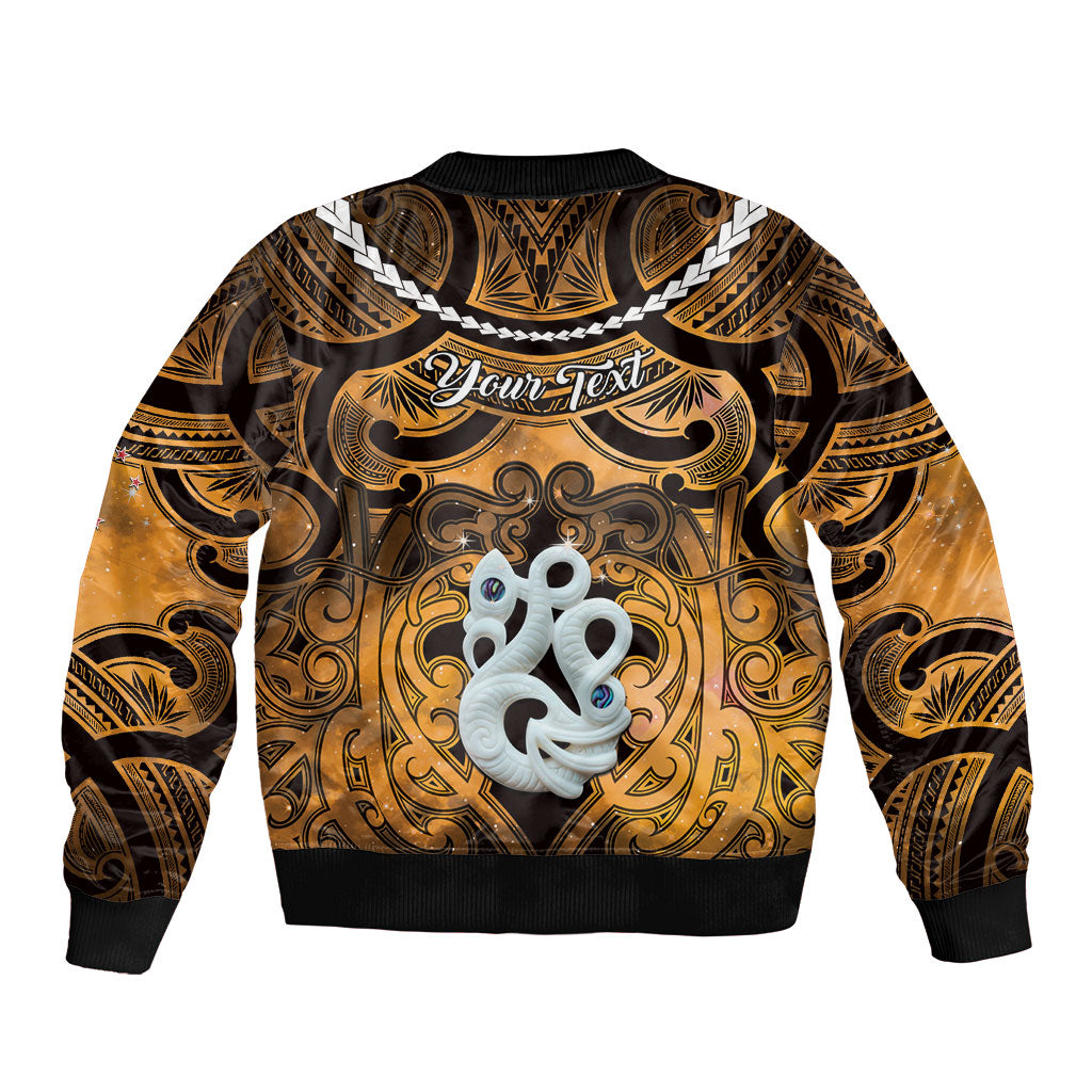 Personalised Maori Matariki Manaia Kowhai Sleeve Zip Bomber Jacket Maori Kowhaiwhai Pattern Galaxy LT01 - Polynesian Pride