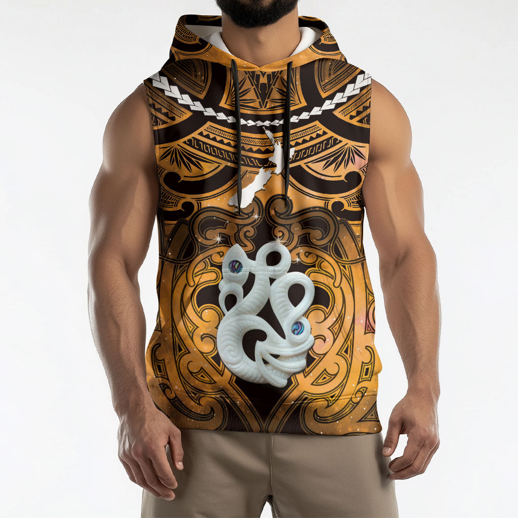 Personalised Maori Matariki Manaia Kowhai Sleeveless Hoodie Maori Kowhaiwhai Pattern Galaxy