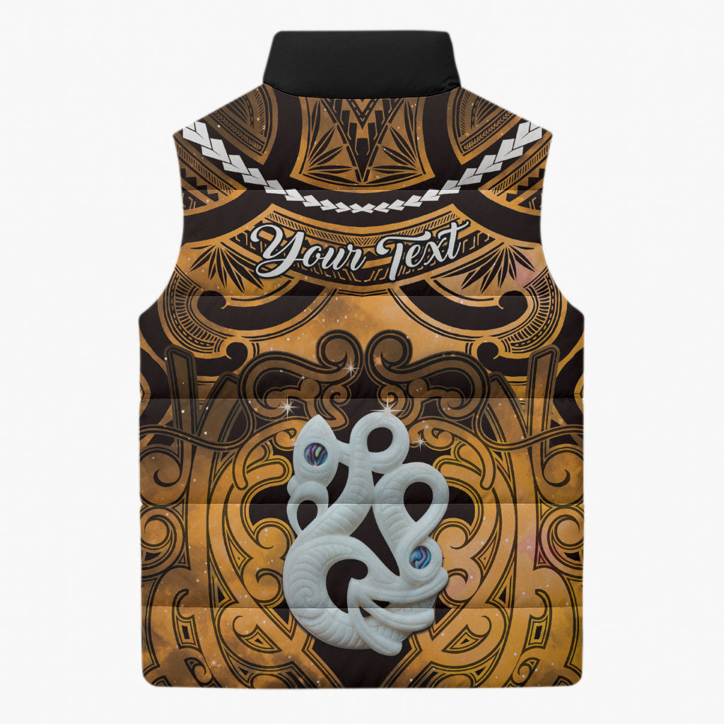 Personalised Maori Matariki Manaia Kowhai Sleeveless Puffer Jacket Maori Kowhaiwhai Pattern Galaxy LT01 - Polynesian Pride