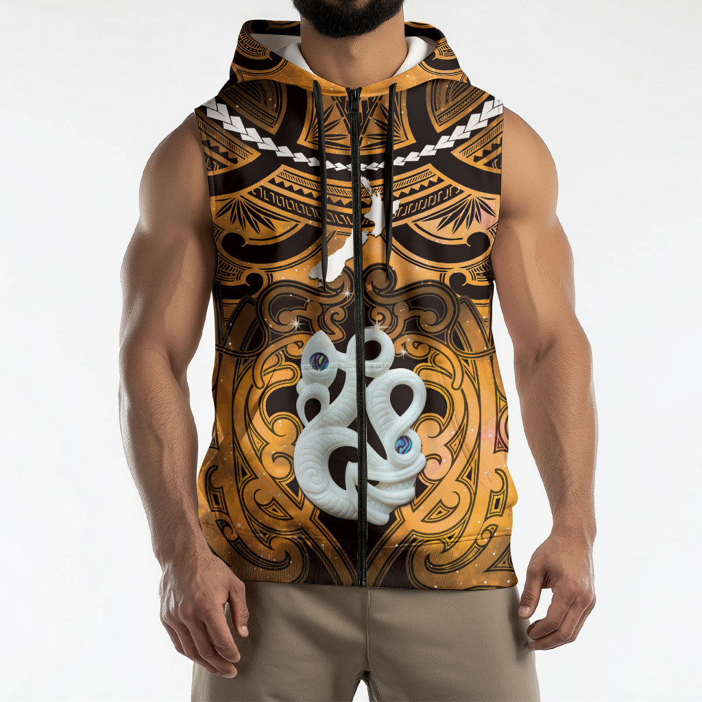 Personalised Maori Matariki Manaia Kowhai Sleeveless Zip Hoodie Maori Kowhaiwhai Pattern Galaxy LT01 - Polynesian Pride