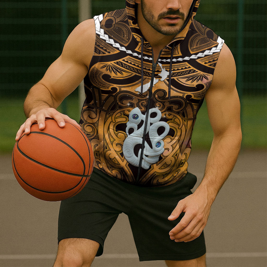 Personalised Maori Matariki Manaia Kowhai Sleeveless Zip Hoodie Maori Kowhaiwhai Pattern Galaxy LT01 - Polynesian Pride