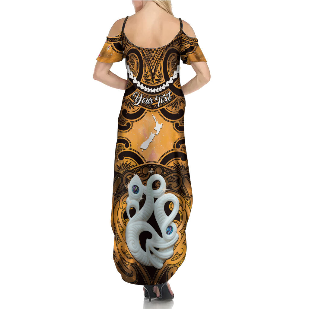 Personalised Maori Matariki Manaia Kowhai Summer Maxi Dress Maori Kowhaiwhai Pattern Galaxy LT01 - Polynesian Pride