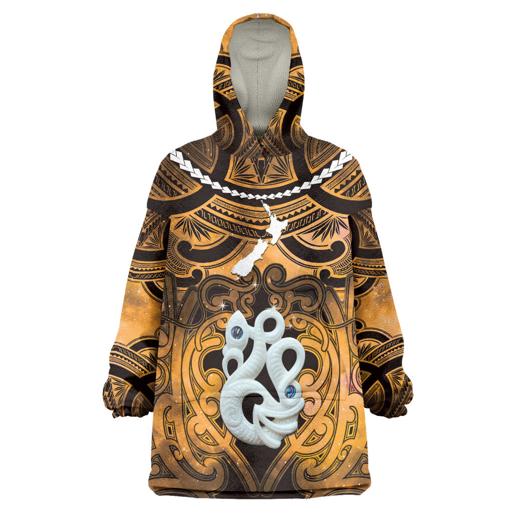 Personalised Maori Matariki Manaia Kowhai Wearable Blanket Hoodie Maori Kowhaiwhai Pattern Galaxy LT01 One Size Yellow - Polynesian Pride