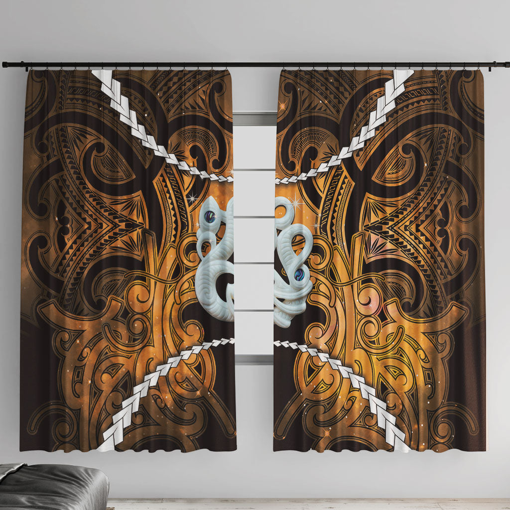 Maori Matariki Manaia Kowhai Window Curtain Maori Kowhaiwhai Pattern Galaxy LT01 With Hooks Yellow - Polynesian Pride
