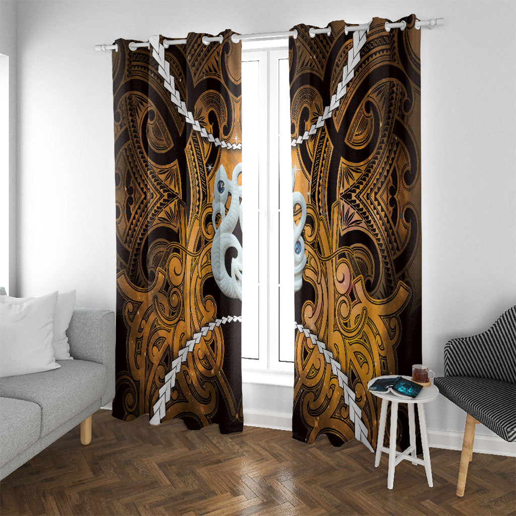 Maori Matariki Manaia Kowhai Window Curtain Maori Kowhaiwhai Pattern Galaxy LT01 With Grommets Yellow - Polynesian Pride
