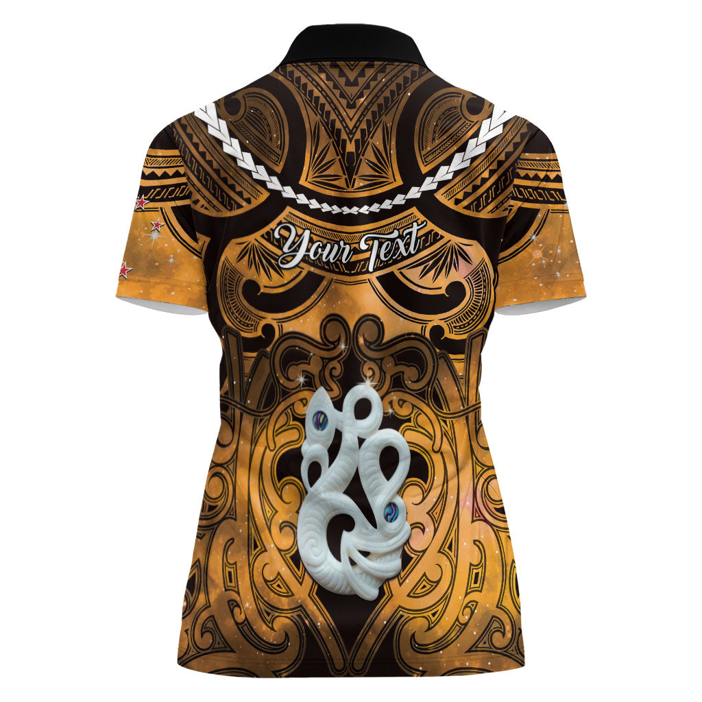 Personalised Maori Matariki Manaia Kowhai Women Polo Shirt Maori Kowhaiwhai Pattern Galaxy