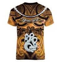 Personalised Maori Matariki Manaia Kowhai Women V-Neck T-Shirt Maori Kowhaiwhai Pattern Galaxy LT01 - Polynesian Pride