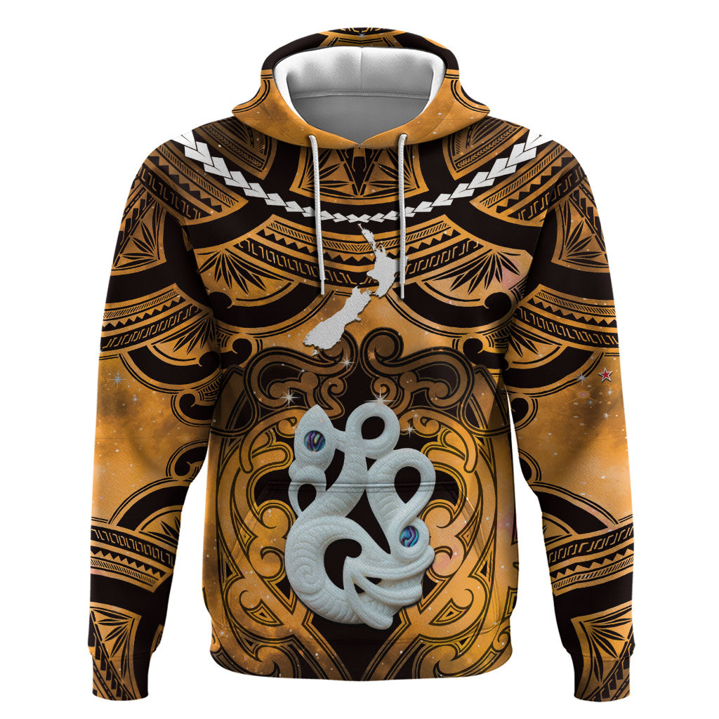 Personalised Maori Matariki Manaia Kowhai Zip Hoodie Maori Kowhaiwhai Pattern Galaxy LT01 Pullover Hoodie Yellow - Polynesian Pride