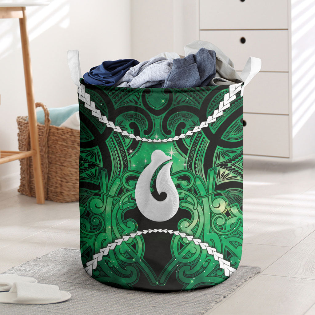 Maori Matariki Hei Matau Kakariki Laundry Basket Maori Kowhaiwhai Pattern Galaxy