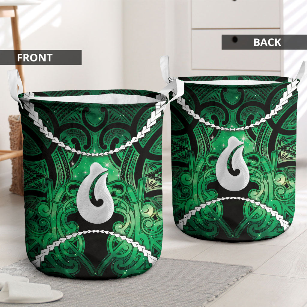 Maori Matariki Hei Matau Kakariki Laundry Basket Maori Kowhaiwhai Pattern Galaxy