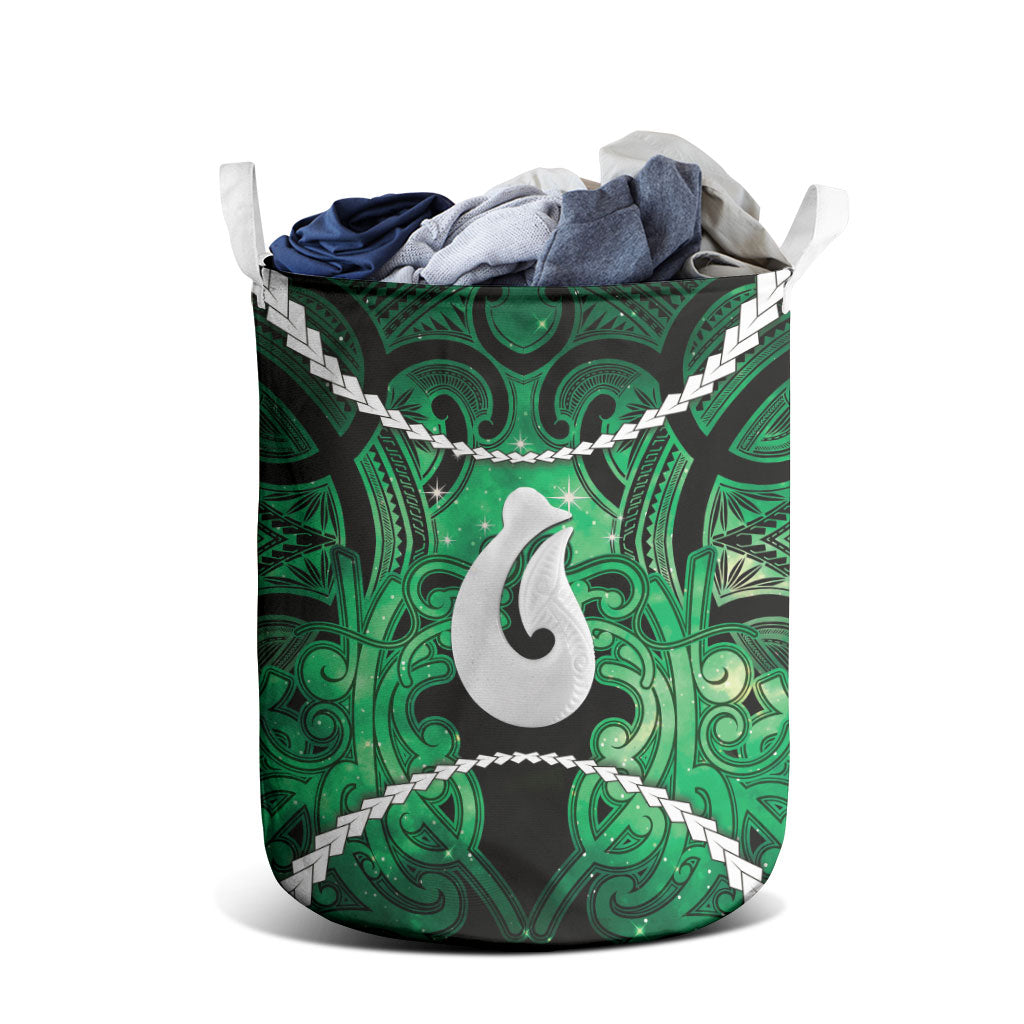 Maori Matariki Hei Matau Kakariki Laundry Basket Maori Kowhaiwhai Pattern Galaxy