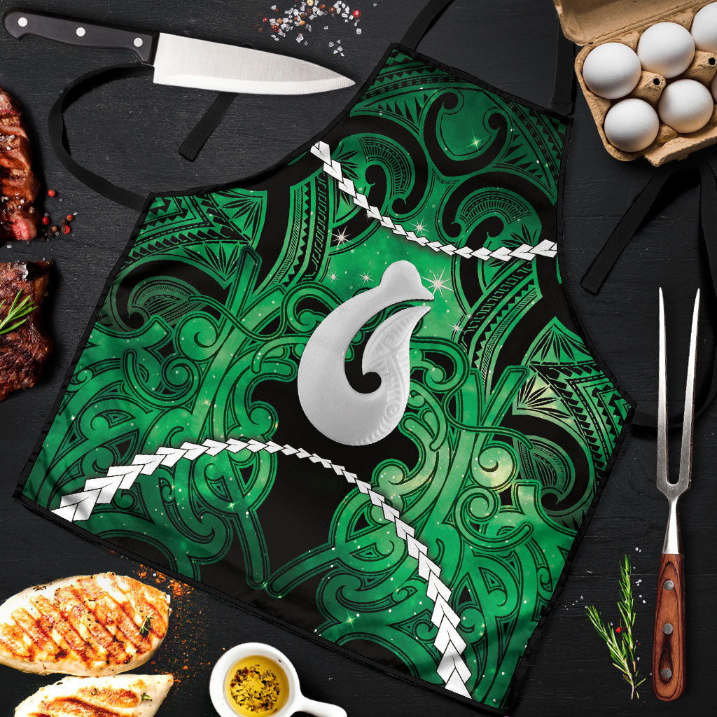 Maori Matariki Hei Matau Kakariki Apron Maori Kowhaiwhai Pattern Galaxy LT01 Green - Polynesian Pride