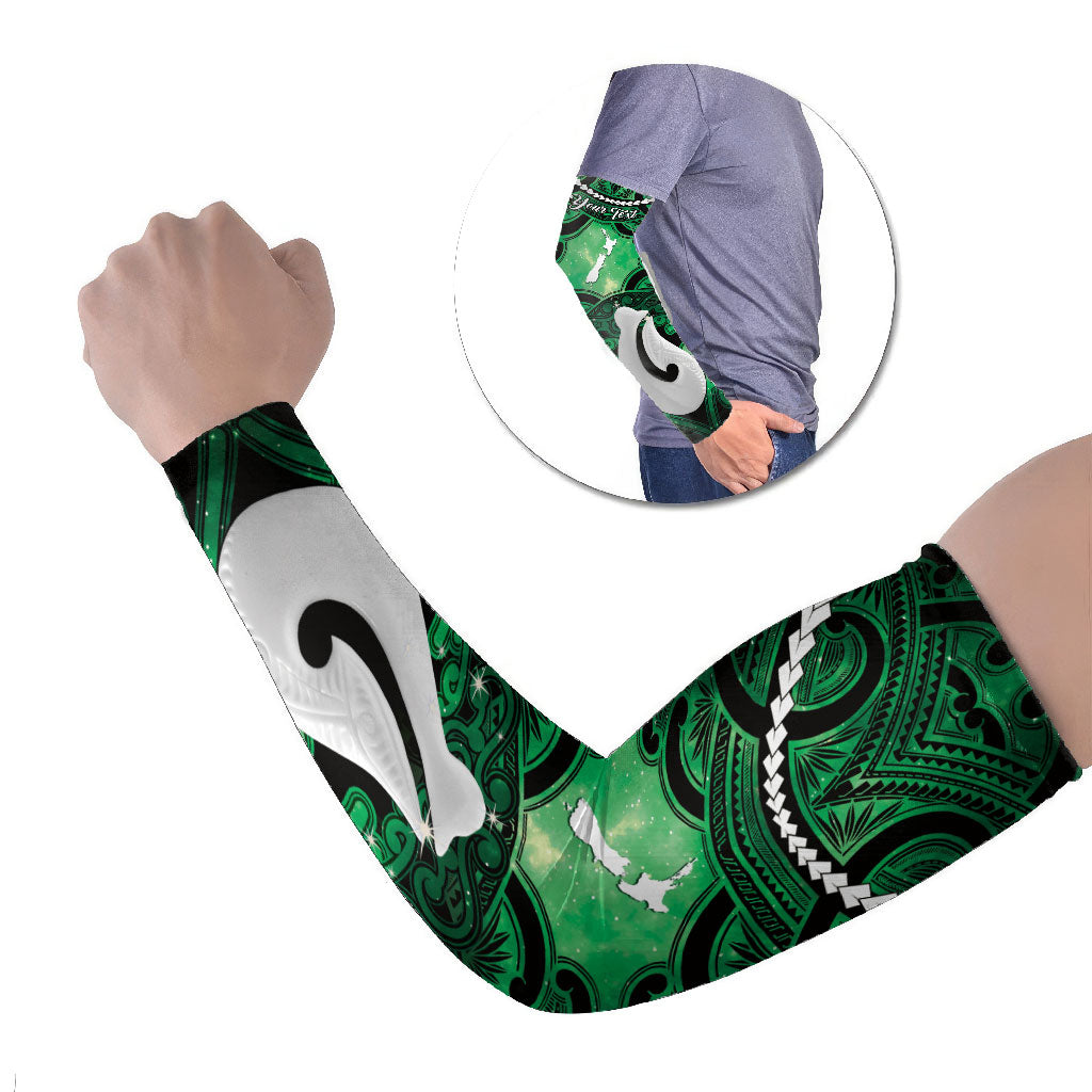 Personalised Maori Matariki Hei Matau Kakariki Arm Sleeves Maori Kowhaiwhai Pattern Galaxy LT01 Set of 2 Green - Polynesian Pride