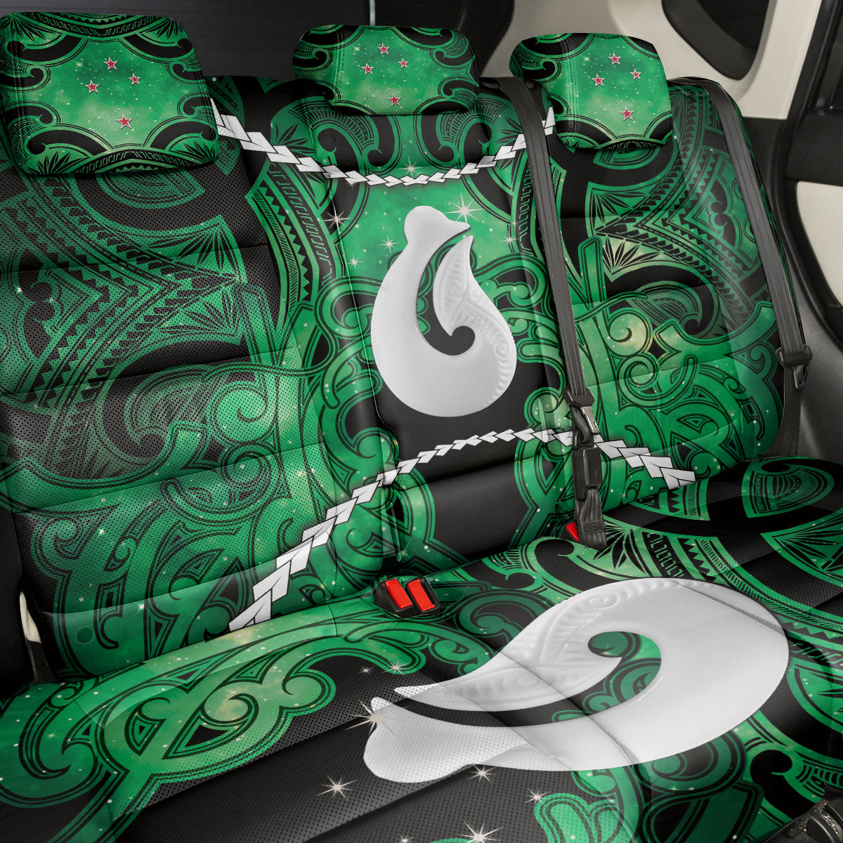 Maori Matariki Hei Matau Kakariki Back Car Seat Cover Maori Kowhaiwhai Pattern Galaxy LT01 - Polynesian Pride
