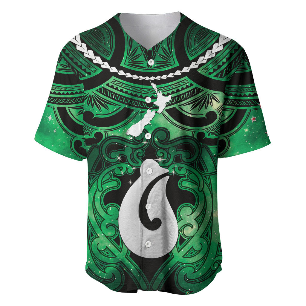 Personalised Maori Matariki Hei Matau Kakariki Baseball Jersey Maori Kowhaiwhai Pattern Galaxy LT01 Green - Polynesian Pride