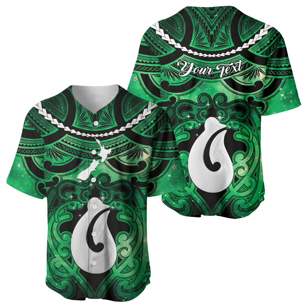 Personalised Maori Matariki Hei Matau Kakariki Baseball Jersey Maori Kowhaiwhai Pattern Galaxy LT01 - Polynesian Pride