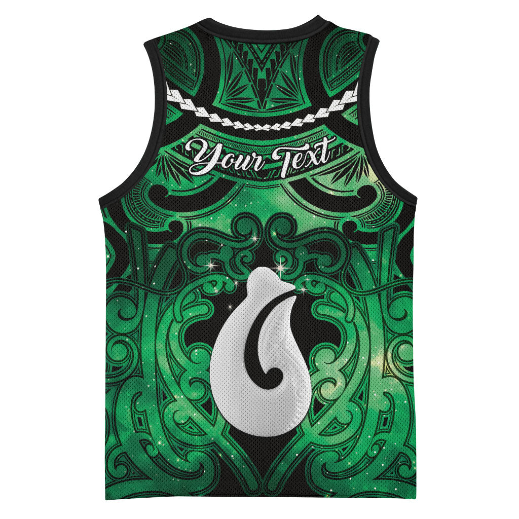 Personalised Maori Matariki Hei Matau Kakariki Basketball Jersey Maori Kowhaiwhai Pattern Galaxy LT01 - Polynesian Pride