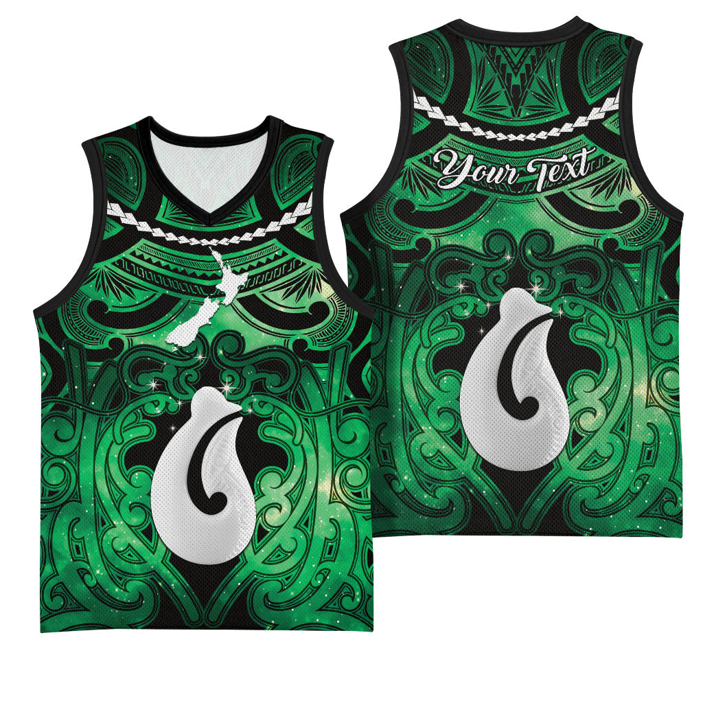 Personalised Maori Matariki Hei Matau Kakariki Basketball Jersey Maori Kowhaiwhai Pattern Galaxy LT01 - Polynesian Pride