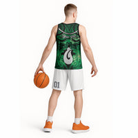 Personalised Maori Matariki Hei Matau Kakariki Basketball Jersey Maori Kowhaiwhai Pattern Galaxy LT01 - Polynesian Pride