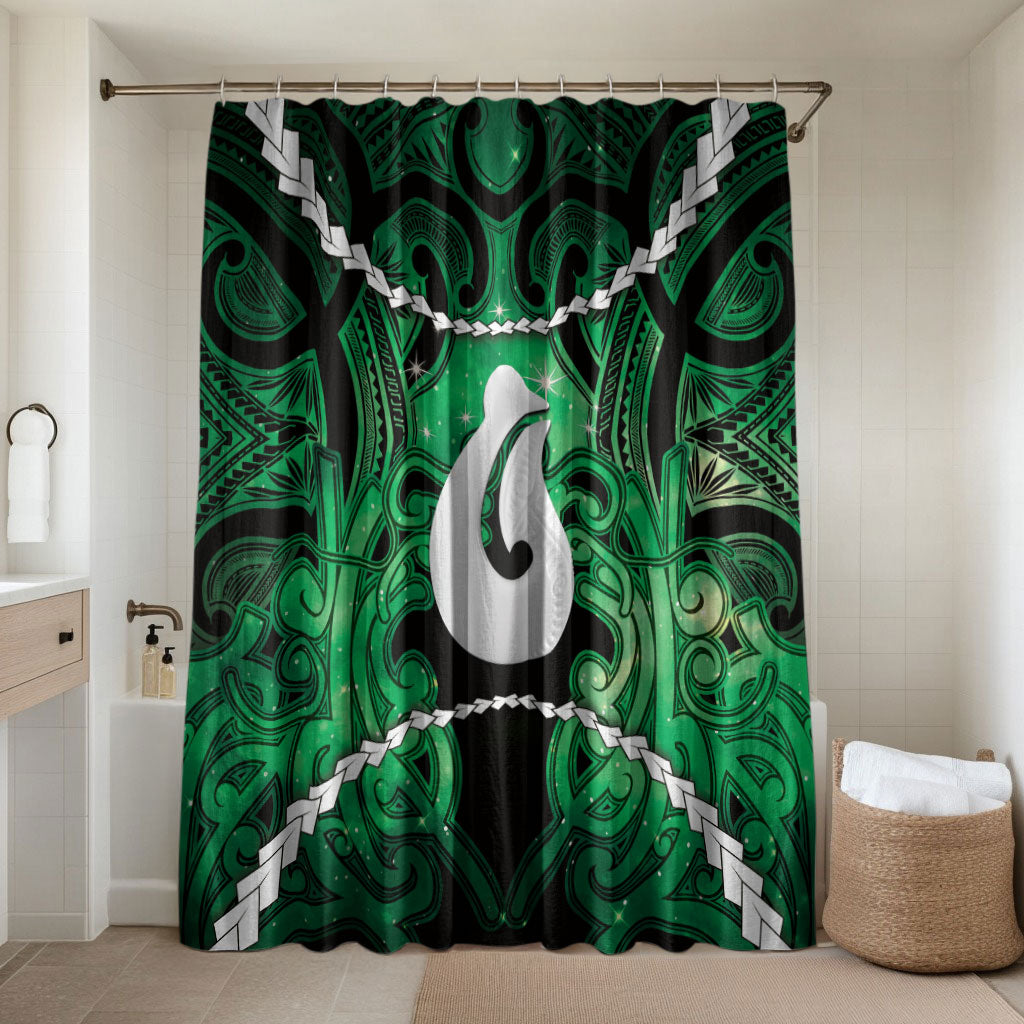 Maori Matariki Hei Matau Kakariki Bathroom Set Maori Kowhaiwhai Pattern Galaxy LT01 Shower Curtain Only Green - Polynesian Pride