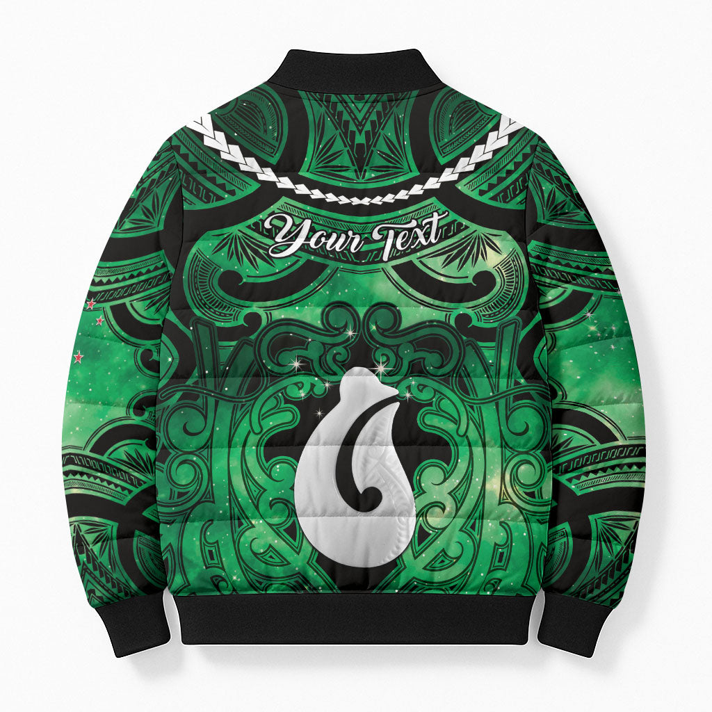 Personalised Maori Matariki Hei Matau Kakariki Bomber Puffer Jacket Maori Kowhaiwhai Pattern Galaxy