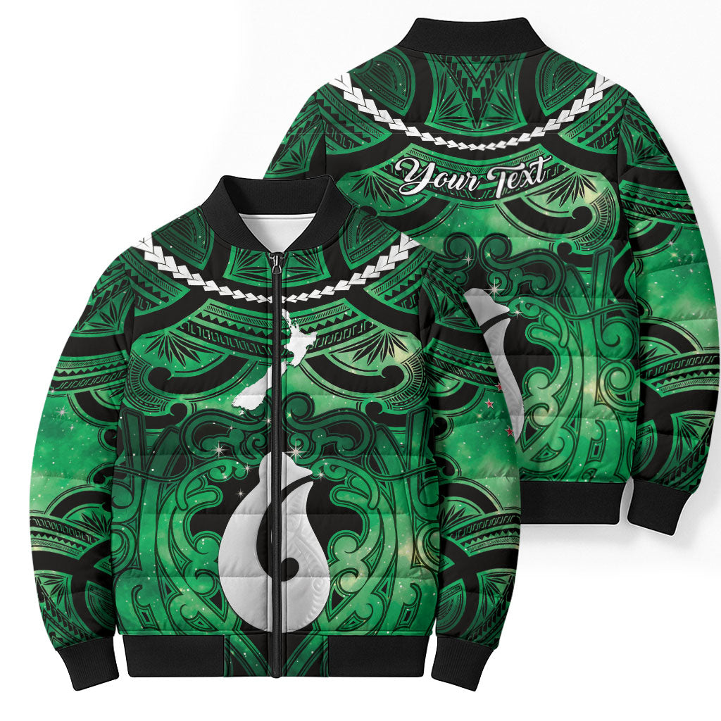 Personalised Maori Matariki Hei Matau Kakariki Bomber Puffer Jacket Maori Kowhaiwhai Pattern Galaxy