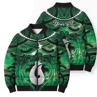 Personalised Maori Matariki Hei Matau Kakariki Bomber Puffer Jacket Maori Kowhaiwhai Pattern Galaxy