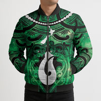 Personalised Maori Matariki Hei Matau Kakariki Bomber Puffer Jacket Maori Kowhaiwhai Pattern Galaxy