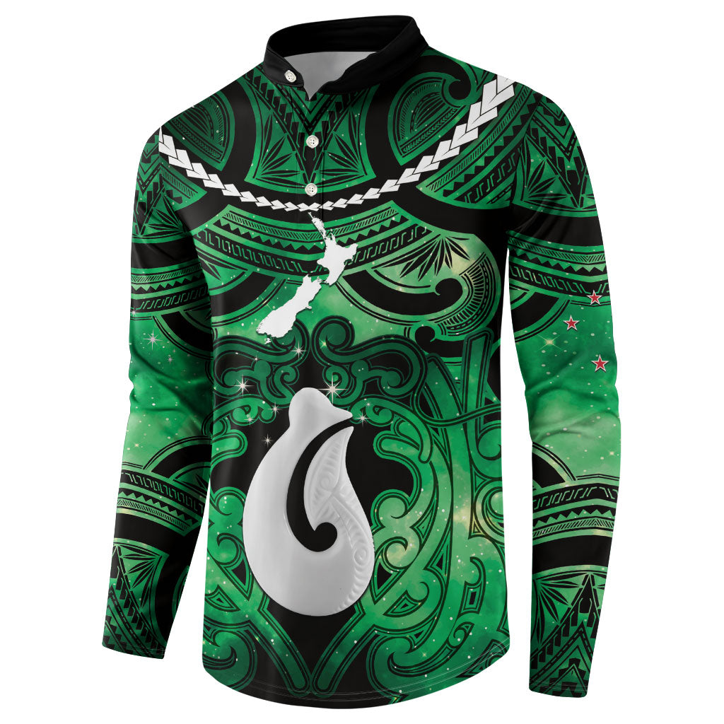 Personalised Maori Matariki Hei Matau Kakariki Button Sweatshirt Maori Kowhaiwhai Pattern Galaxy LT01 - Polynesian Pride