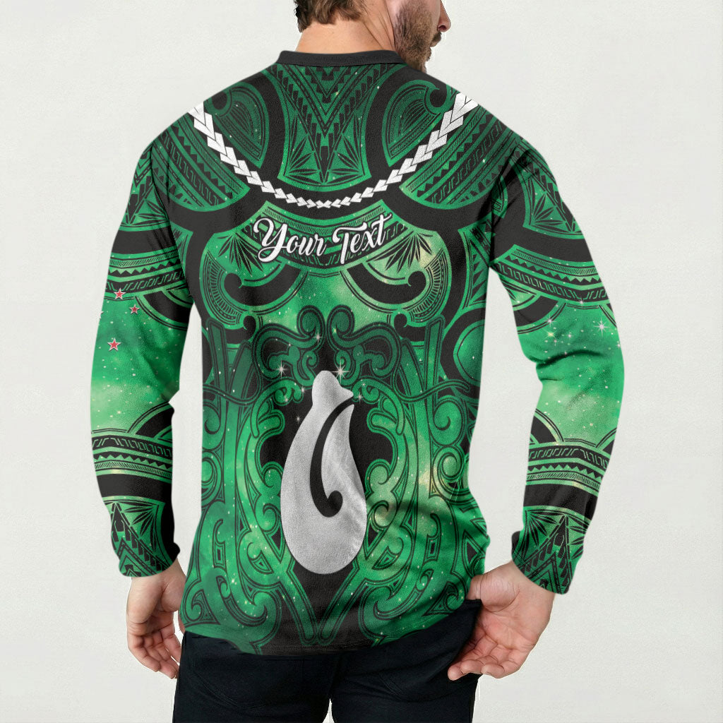 Personalised Maori Matariki Hei Matau Kakariki Button Sweatshirt Maori Kowhaiwhai Pattern Galaxy LT01 - Polynesian Pride