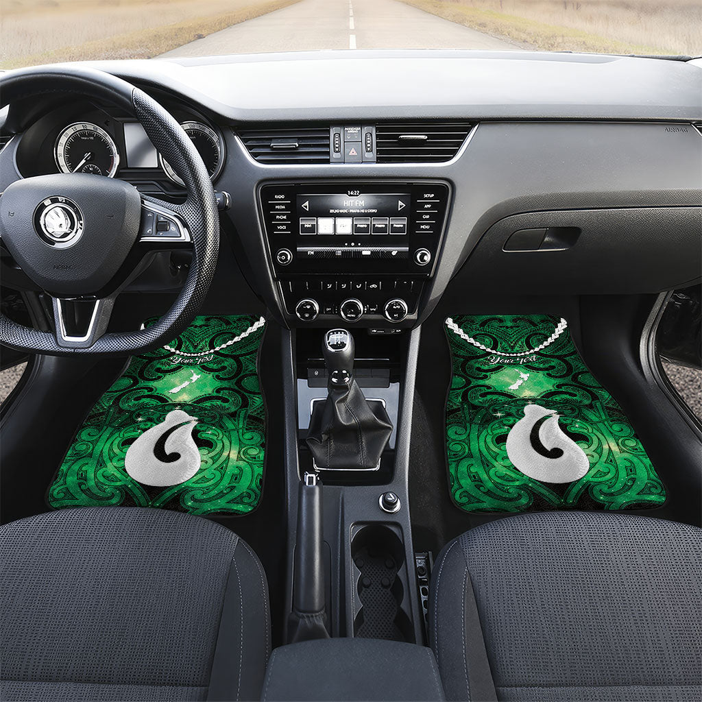 Personalised Maori Matariki Hei Matau Kakariki Car Mats Maori Kowhaiwhai Pattern Galaxy LT01 Set 2pcs - Front Green - Polynesian Pride
