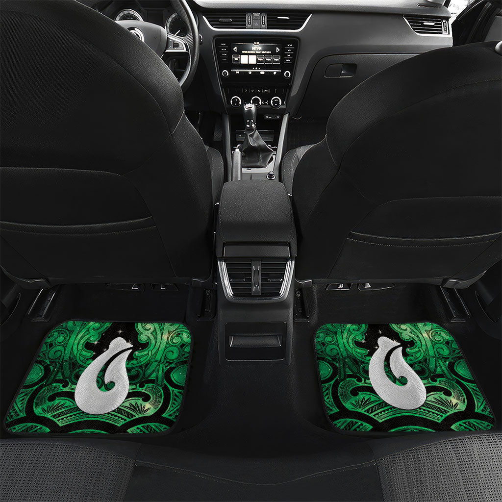 Personalised Maori Matariki Hei Matau Kakariki Car Mats Maori Kowhaiwhai Pattern Galaxy LT01 Set 2pcs - Back Green - Polynesian Pride