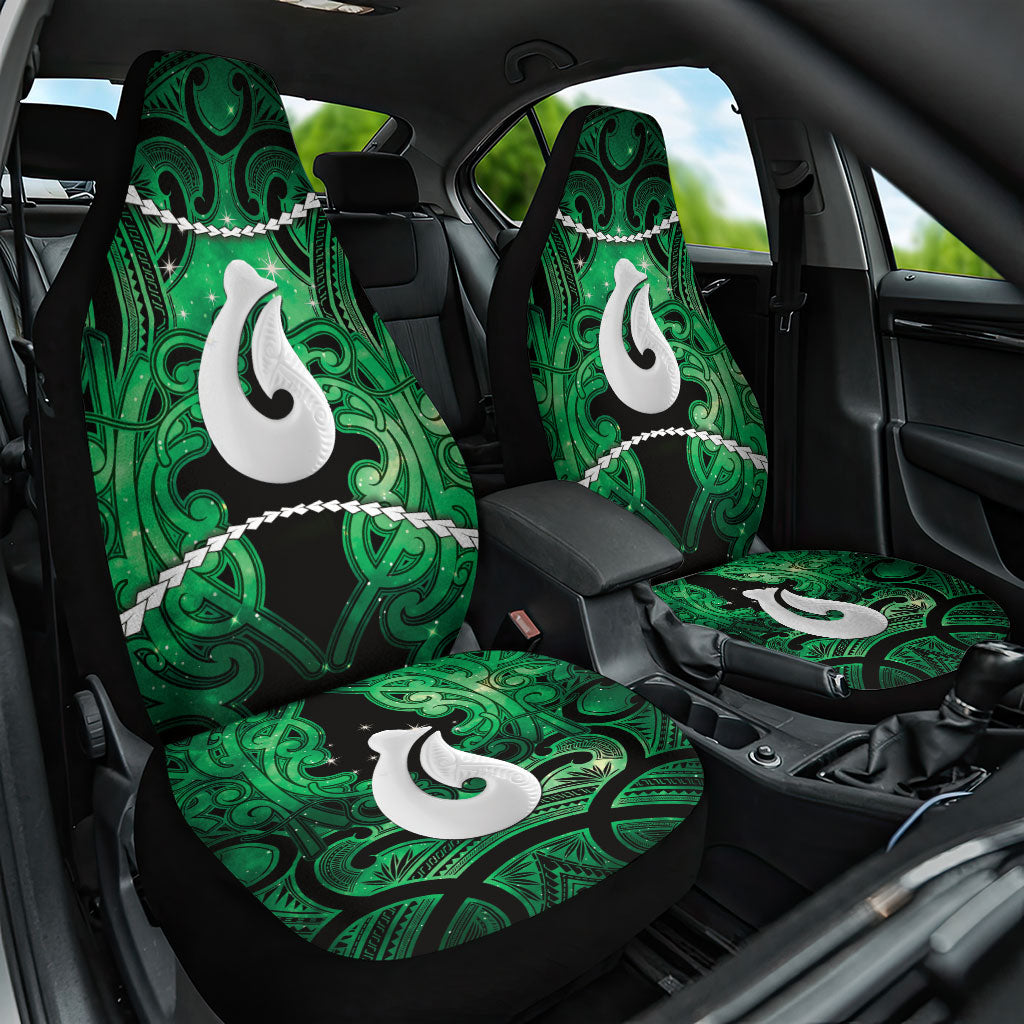 Maori Matariki Hei Matau Kakariki Car Seat Cover Maori Kowhaiwhai Pattern Galaxy LT01 One Size Green - Polynesian Pride